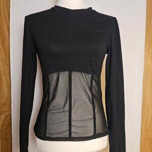 NWT Noisy May Size S Top Black Corset Sheer Mesh Long Sleeve Goth Witchy